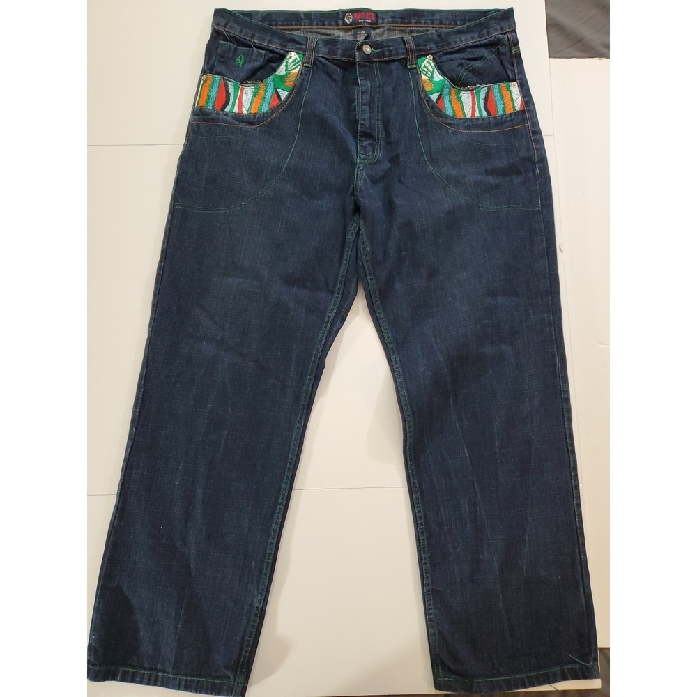 Red Ape Jeans Mens 42x33 Blue Baggy Fit Embroidred Dark Wash Denim‎ VTG Y2K